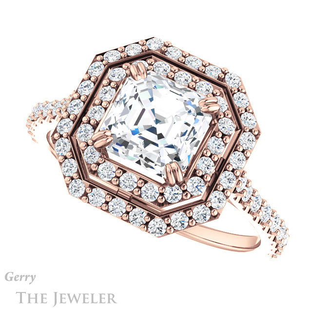 14k Rose Gold Asscher Cut Forever One Engagement Ring Setting #GTJ935-asscher-fo-r 5 14k Rose Gold Asscher Cut Forever One Engagement Ring Setting #GTJ935-asscher-fo-r