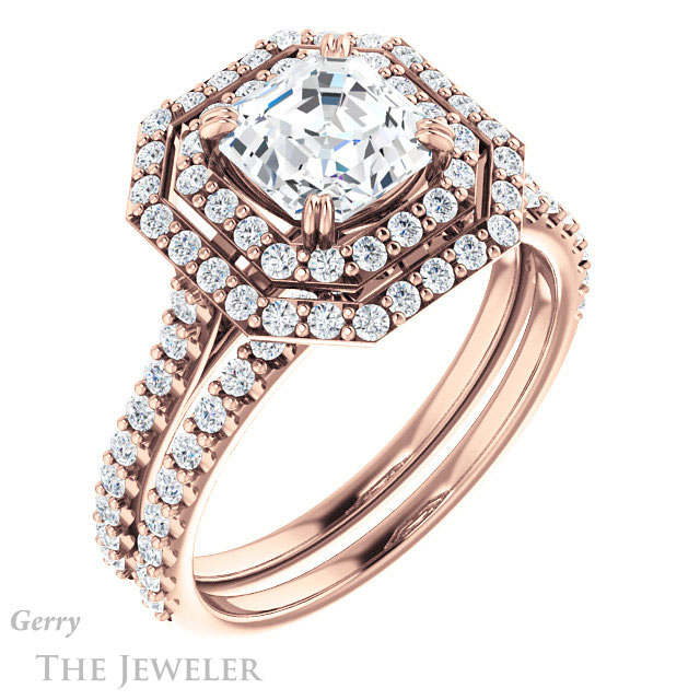 14k Rose Gold Asscher Cut Forever One Engagement Ring Setting #GTJ935-asscher-fo-r 6 14k Rose Gold Asscher Cut Forever One Engagement Ring Setting #GTJ935-asscher-fo-r