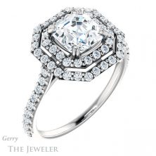 14k White Asscher Cut Forever One Double Halo Ring Setting #GTJ935-asscher-fo-w 4 14k White Asscher Cut Forever One Double Halo Ring Setting #GTJ935-asscher-fo-w