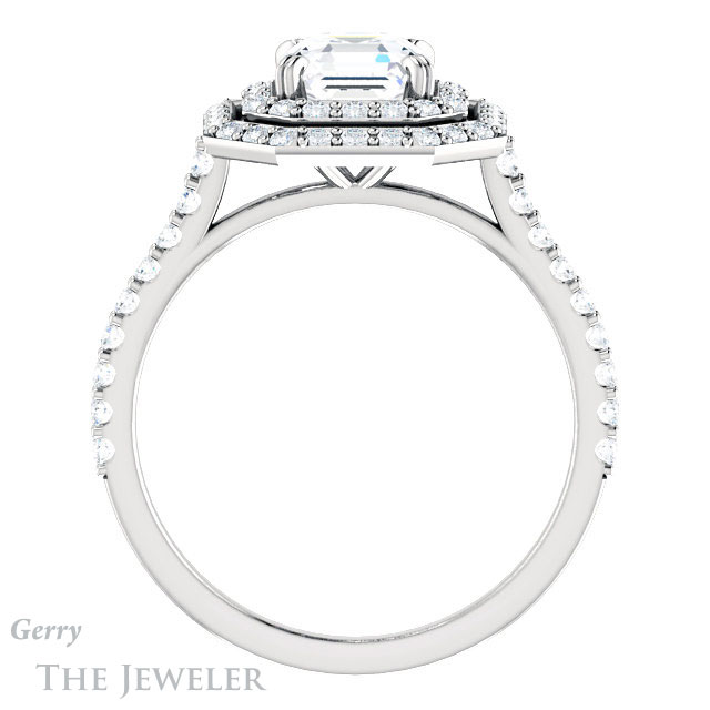 14k White Asscher Cut Forever One Double Halo Ring Setting #GTJ935-asscher-fo-w