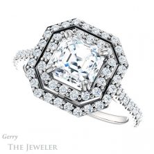 14k White Asscher Cut Forever One Double Halo Ring Setting #GTJ935-asscher-fo-w 5 14k White Asscher Cut Forever One Double Halo Ring Setting #GTJ935-asscher-fo-w