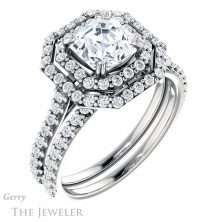 14k White Asscher Cut Forever One Double Halo Ring Setting #GTJ935-asscher-fo-w 6 14k White Asscher Cut Forever One Double Halo Ring Setting #GTJ935-asscher-fo-w