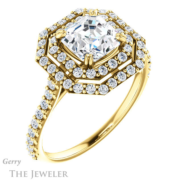 14k Yellow Gold Asscher Cut Forever One Engagement Ring Setting #GTJ935-asscher-fo-y 4 14k Yellow Gold Asscher Cut Forever One Engagement Ring Setting #GTJ935-asscher-fo-y