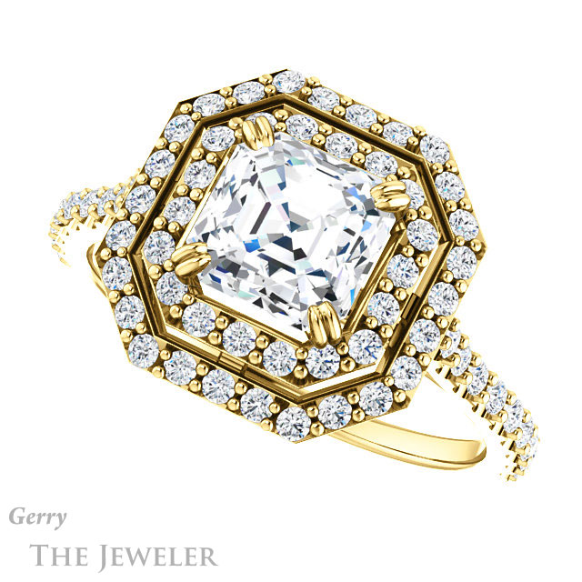 14k Yellow Gold Asscher Cut Forever One Engagement Ring Setting #GTJ935-asscher-fo-y 5 14k Yellow Gold Asscher Cut Forever One Engagement Ring Setting #GTJ935-asscher-fo-y