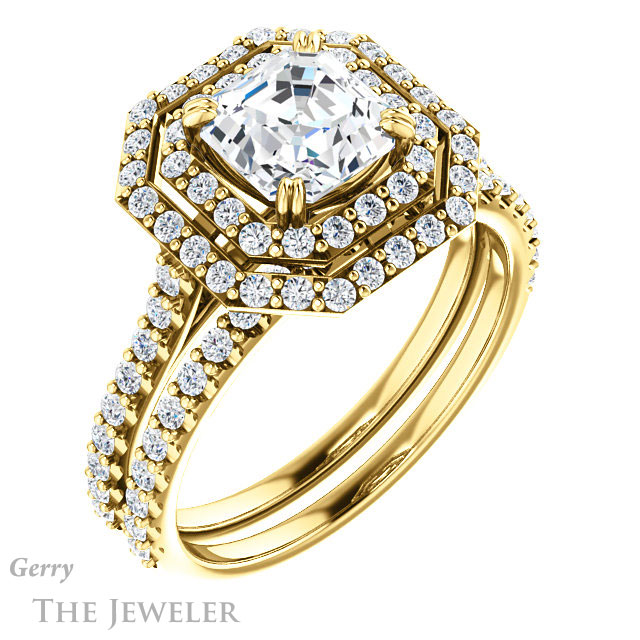 14k Yellow Gold Asscher Cut Forever One Engagement Ring Setting #GTJ935-asscher-fo-y 6 14k Yellow Gold Asscher Cut Forever One Engagement Ring Setting #GTJ935-asscher-fo-y