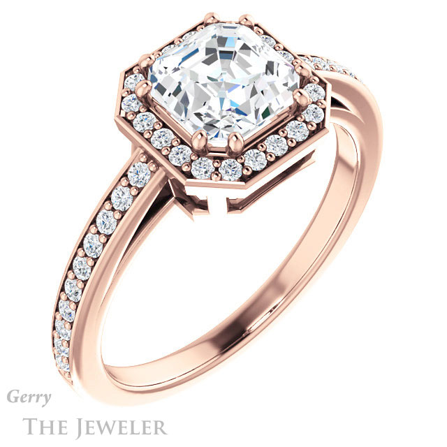 14k Rose Gold Asscher Cut Forever One Engagement Ring Setting #GTJ936-asscher-fo-r