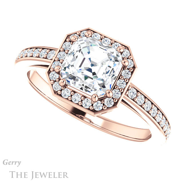14k Rose Gold Asscher Cut Forever One Engagement Ring Setting #GTJ936-asscher-fo-r