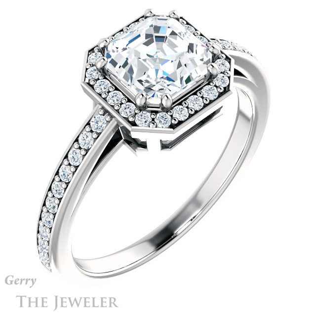 14k White Gold Asscher Cut Forever One Engagement Ring Setting #GTJ936-asscher-fo-w 4 14k White Gold Asscher Cut Forever One Engagement Ring Setting #GTJ936-asscher-fo-w