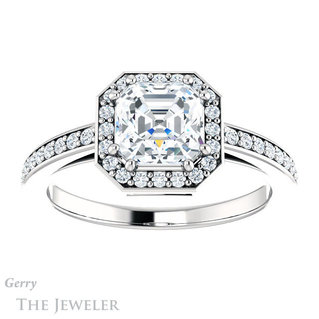 14k White Gold Asscher Cut Forever One Engagement Ring Setting #GTJ936-asscher-fo-w