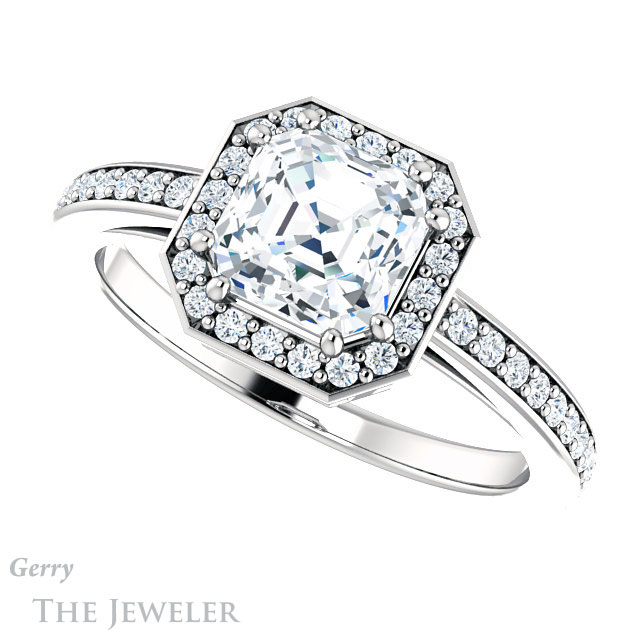 14k White Gold Asscher Cut Forever One Engagement Ring Setting #GTJ936-asscher-fo-w 5 14k White Gold Asscher Cut Forever One Engagement Ring Setting #GTJ936-asscher-fo-w