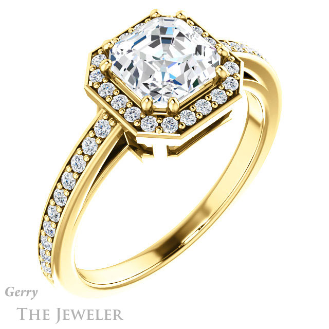 14k Yellow Gold Asscher Cut Forever One Engagement Ring Setting #GTJ936-asscher-fo-y