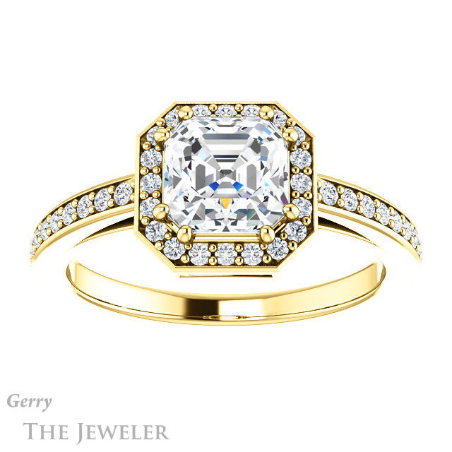 14k Yellow Gold Asscher Cut Forever One Engagement Ring Setting #GTJ936-asscher-fo-y