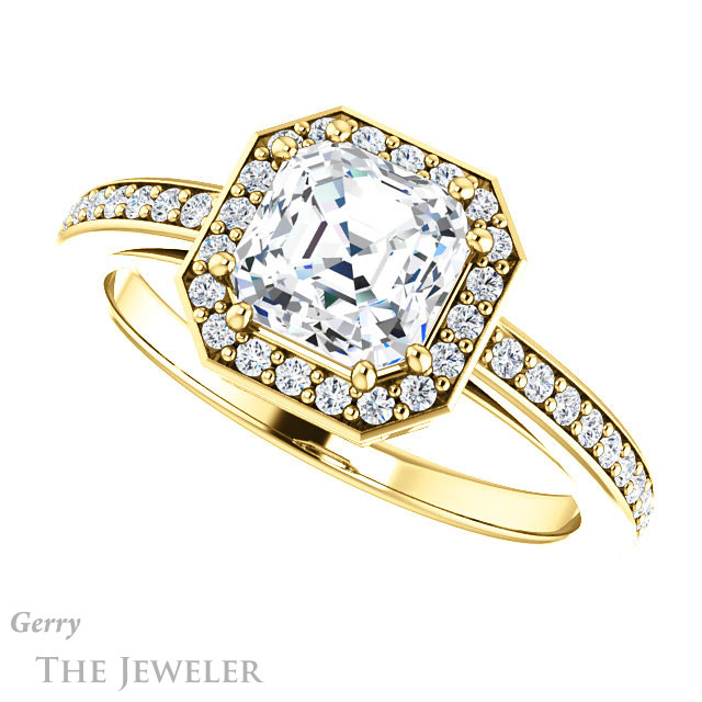 14k Yellow Gold Asscher Cut Forever One Engagement Ring Setting #GTJ936-asscher-fo-y