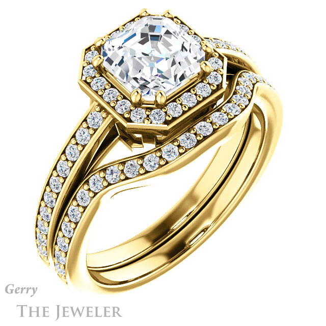 14k Yellow Gold Asscher Cut Forever One Engagement Ring Setting #GTJ936-asscher-fo-y