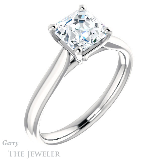 14k White Gold Asscher Cut Forever One Engagement Ring Setting #GTJ937-asscher-fo-w