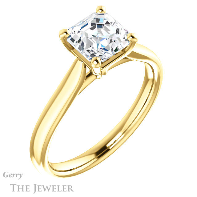 14k Yellow Gold Asscher Cut Forever One Engagement Ring Setting #GTJ937-asscher-fo-y