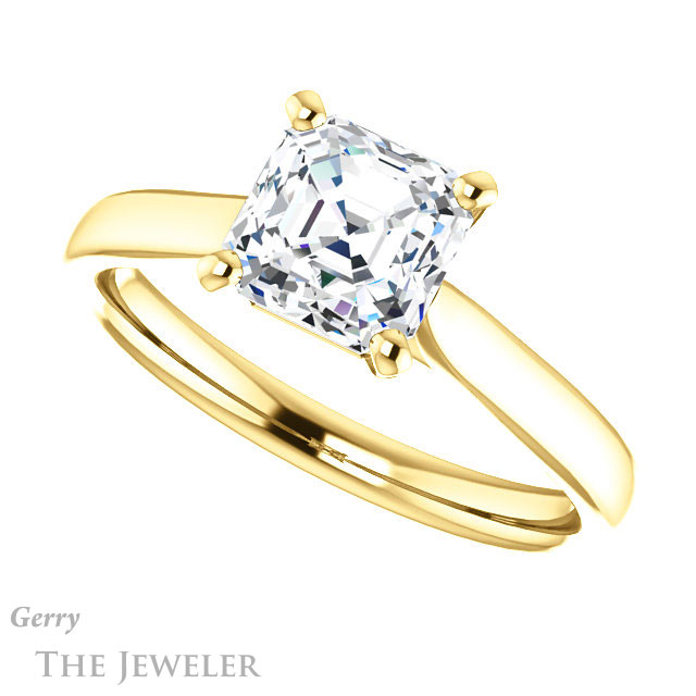 14k Yellow Gold Asscher Cut Forever One Engagement Ring Setting #GTJ937-asscher-fo-y