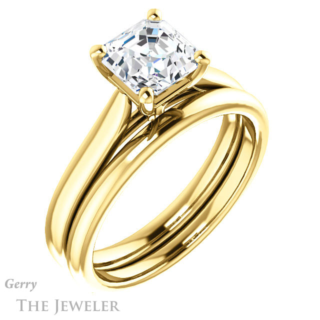 14k Yellow Gold Asscher Cut Forever One Engagement Ring Setting #GTJ937-asscher-fo-y