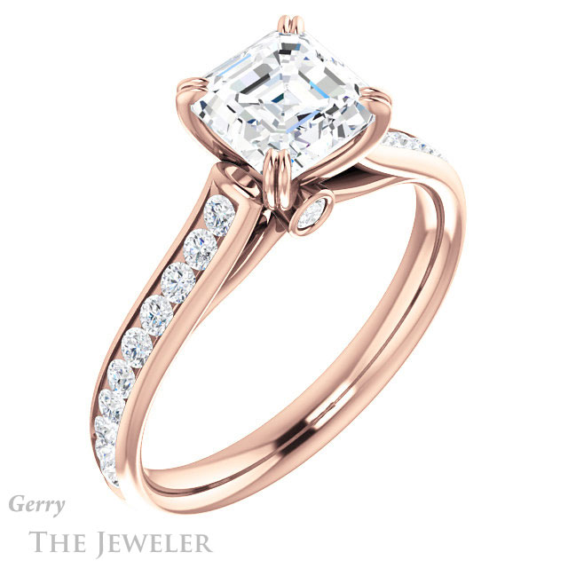 14k Rose Gold Asscher Cut Forever One Engagement Ring Setting #GTJ938-asscher-fo-r