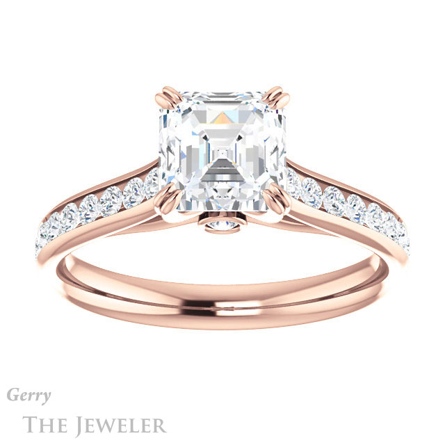 14k Rose Gold Asscher Cut Forever One Engagement Ring Setting #GTJ938-asscher-fo-r
