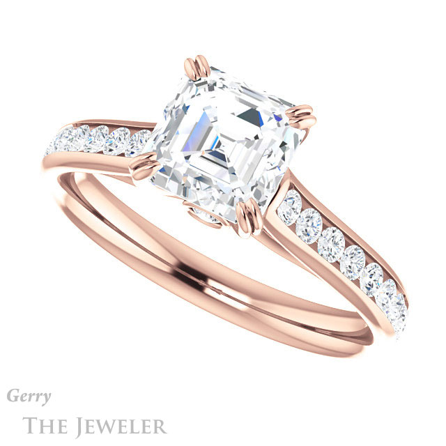 14k Rose Gold Asscher Cut Forever One Engagement Ring Setting #GTJ938-asscher-fo-r