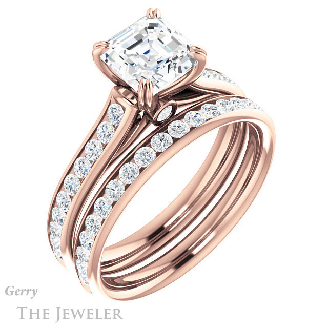 14k Rose Gold Asscher Cut Forever One Engagement Ring Setting #GTJ938-asscher-fo-r