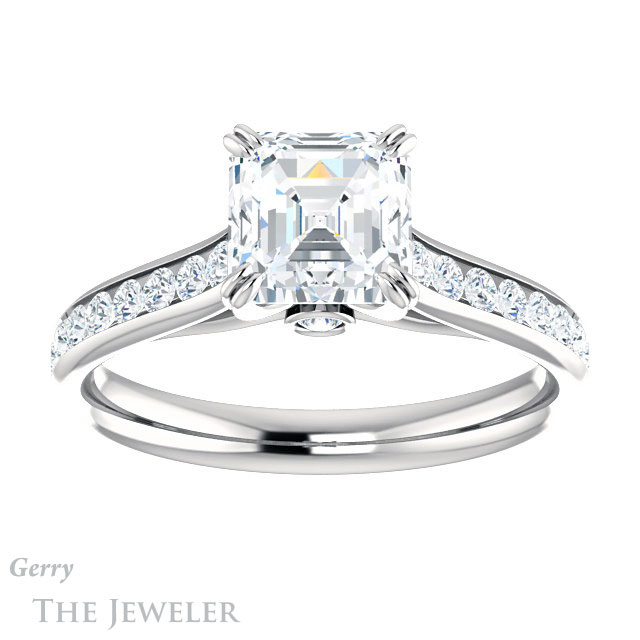14k White Gold Asscher Cut Forever One Engagement Ring Setting #GTJ938-asscher-fo-w