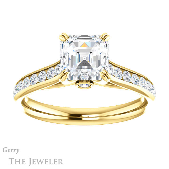 14k Yellow Gold Asscher Cut Forever One Engagement Ring Setting #GTJ938-asscher-fo-y