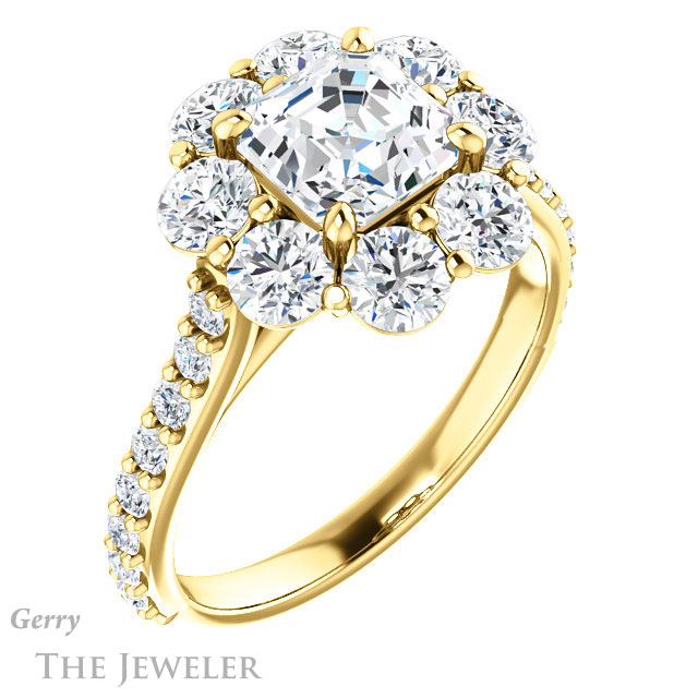 Asscher Cut Forever One Engagement Ring Setting #GTJ940-asscher-fo-y | Gerry The Jeweler 14k Yellow Gold Asscher Cut Forever One Engagement Ring Setting #GTJ940-asscher-fo-y