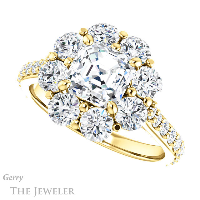 Asscher Cut Forever One Engagement Ring Setting #GTJ940-asscher-fo-y | Gerry The Jeweler 14k Yellow Gold Asscher Cut Forever One Engagement Ring Setting #GTJ940-asscher-fo-y