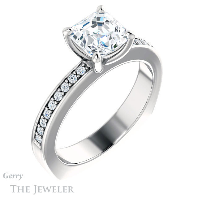 14k White Gold Asscher Cut Forever One Engagement Ring Setting #GTJ941-asscher-fo-w 4 14k White Gold Asscher Cut Forever One Engagement Ring Setting #GTJ941-asscher-fo-w