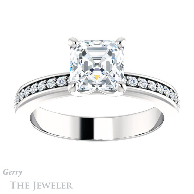 14k White Gold Asscher Cut Forever One Engagement Ring Setting #GTJ941-asscher-fo-w