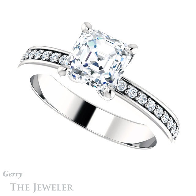 14k White Gold Asscher Cut Forever One Engagement Ring Setting #GTJ941-asscher-fo-w 5 14k White Gold Asscher Cut Forever One Engagement Ring Setting #GTJ941-asscher-fo-w