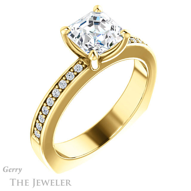 14k Yellow Gold Asscher Cut Forever One Engagement Ring Setting #GTJ941-asscher-fo-y