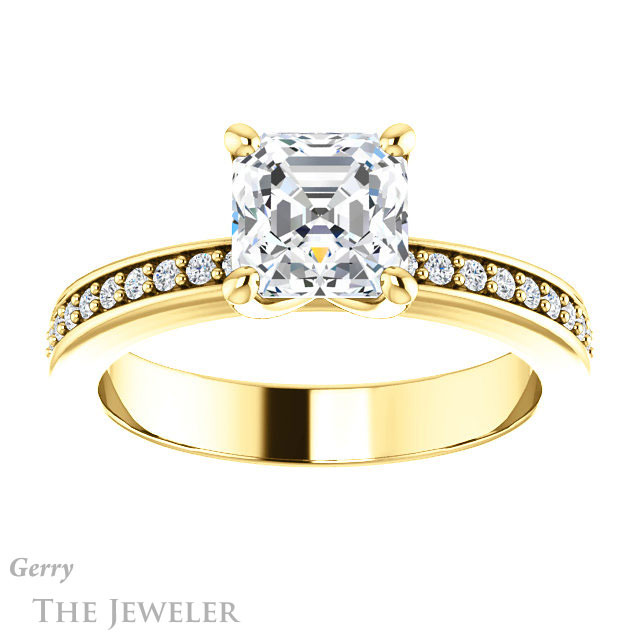 14k Yellow Gold Asscher Cut Forever One Engagement Ring Setting #GTJ941-asscher-fo-y