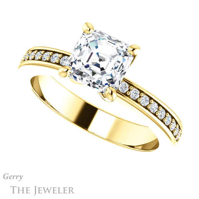 14k Yellow Gold Asscher Cut Forever One Engagement Ring Setting #GTJ941-asscher-fo-y