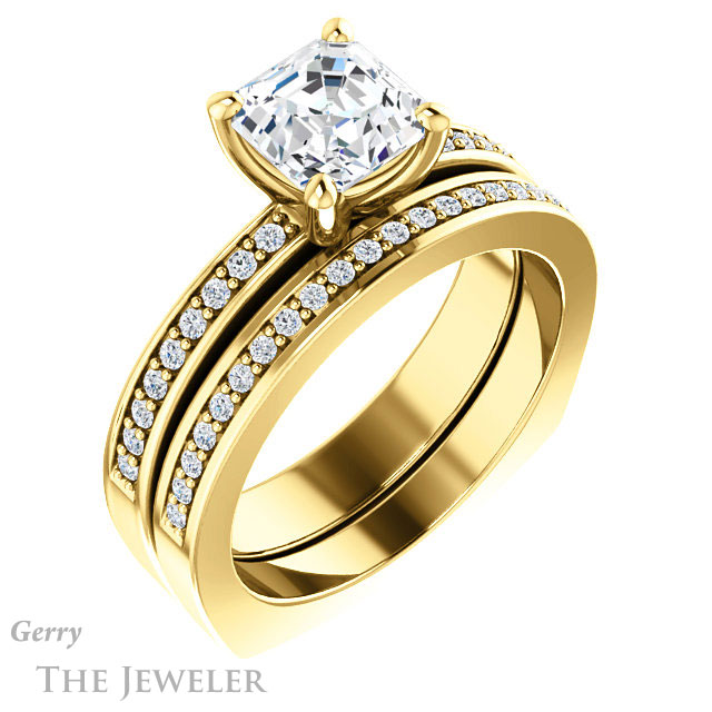 14k Yellow Gold Asscher Cut Forever One Engagement Ring Setting #GTJ941-asscher-fo-y