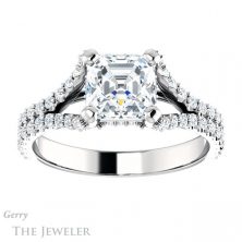 14k White Gold Asscher Cut Forever One Engagement Ring Setting #GTJ942-asscher-fo-w 1 Forever One Asscher Cut Moissanite Ring