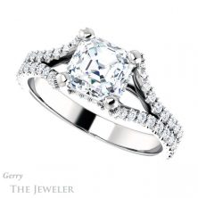 14k White Gold Asscher Cut Forever One Engagement Ring Setting #GTJ942-asscher-fo-w 5 14k White Gold Asscher Cut Forever One Engagement Ring Setting #GTJ942-asscher-fo-w
