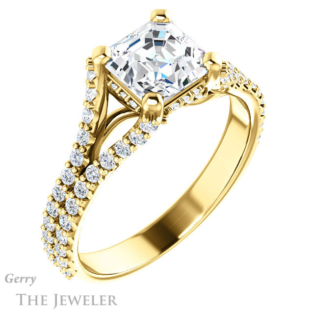 14k Yellow Gold Asscher Cut Forever One Engagement Ring Setting #GTJ942-asscher-fo-y