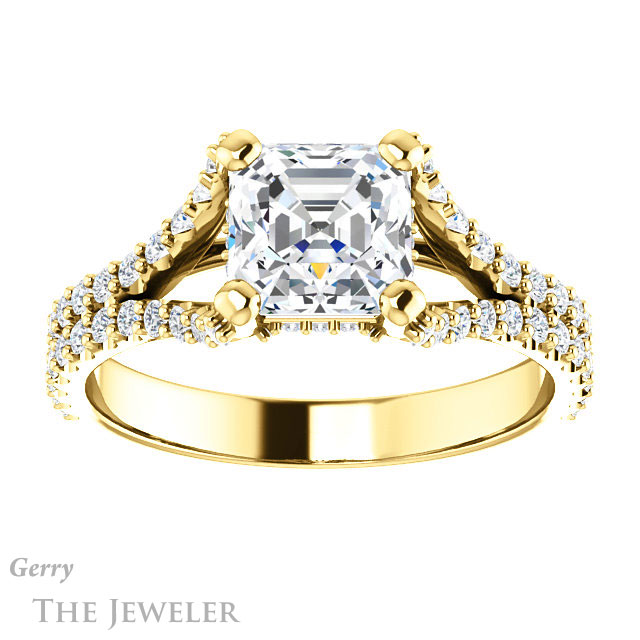 14k Yellow Gold Asscher Cut Forever One Engagement Ring Setting #GTJ942-asscher-fo-y