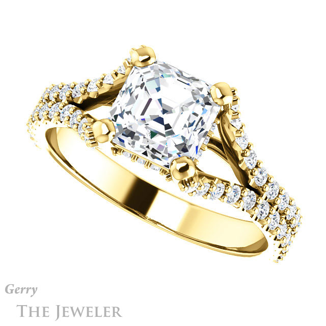14k Yellow Gold Asscher Cut Forever One Engagement Ring Setting #GTJ942-asscher-fo-y