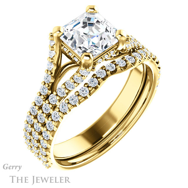 14k Yellow Gold Asscher Cut Forever One Engagement Ring Setting #GTJ942-asscher-fo-y