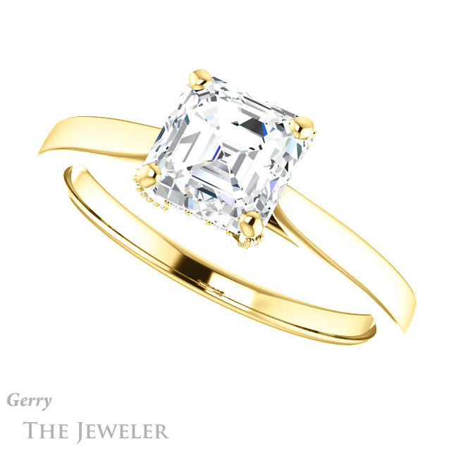 14k Yellow Gold Asscher Cut Forever One Engagement Ring Setting #GTJ943-asscher-fo-y