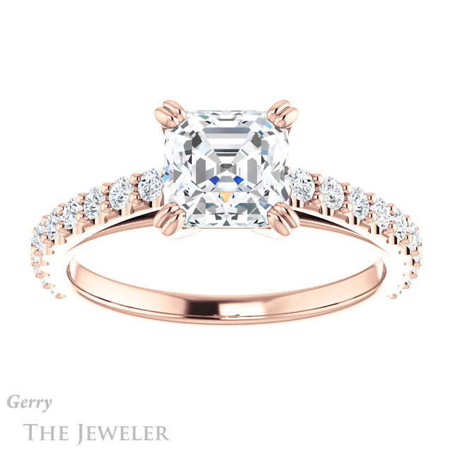 14k Rose Gold Asscher Cut Forever One Engagement Ring Setting #GTJ944-asscher-fo-r