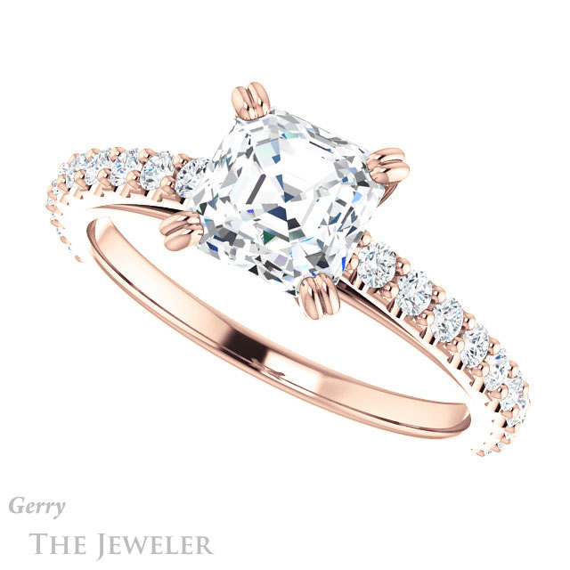 14k Rose Gold Asscher Cut Forever One Engagement Ring Setting #GTJ944-asscher-fo-r 5 14k Rose Gold Asscher Cut Forever One Engagement Ring Setting #GTJ944-asscher-fo-r