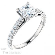 14k White Gold Asscher Cut Forever One Engagement Ring Setting #GTJ944-asscher-fo-w
