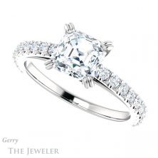 14k White Gold Asscher Cut Forever One Engagement Ring Setting #GTJ944-asscher-fo-w