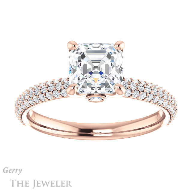 14k Rose Gold Asscher Cut Forever One Engagement Ring Setting #GTJ945-asscher-fo-r