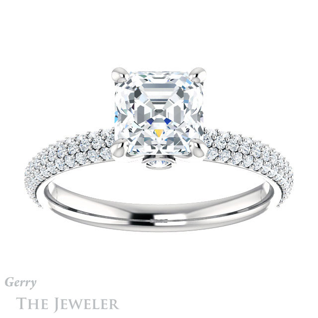 14k White Gold Asscher Cut Forever One Engagement Ring Setting #GTJ945-asscher-fo-w